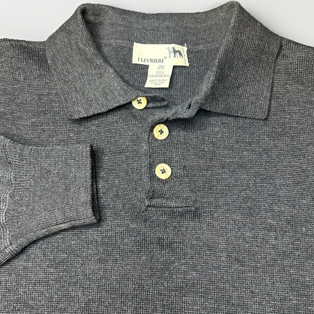 Vintage I Levrieri Polo Sweater Mens Medium Gray 100% Merino Wool Waffle Italy